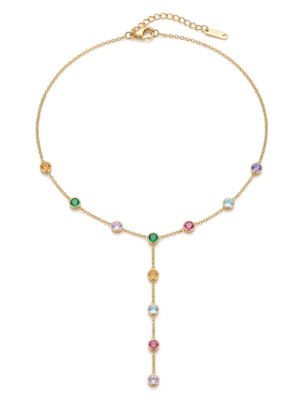 Gold Multicolor Station Drop Necklace - Women Jewelry